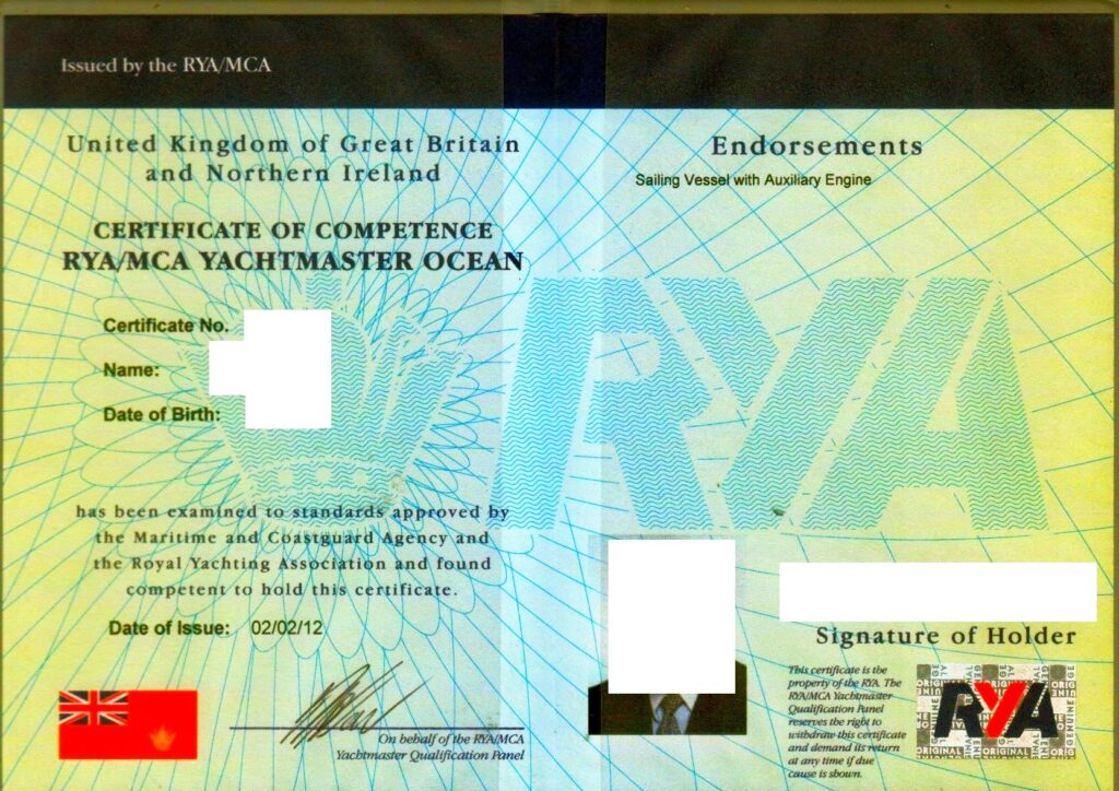 Certyfikaty RYA: Yachtmaster Ocean
